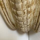 Pair of vintage shell wall lights, beige patinated plaster, France, 1940