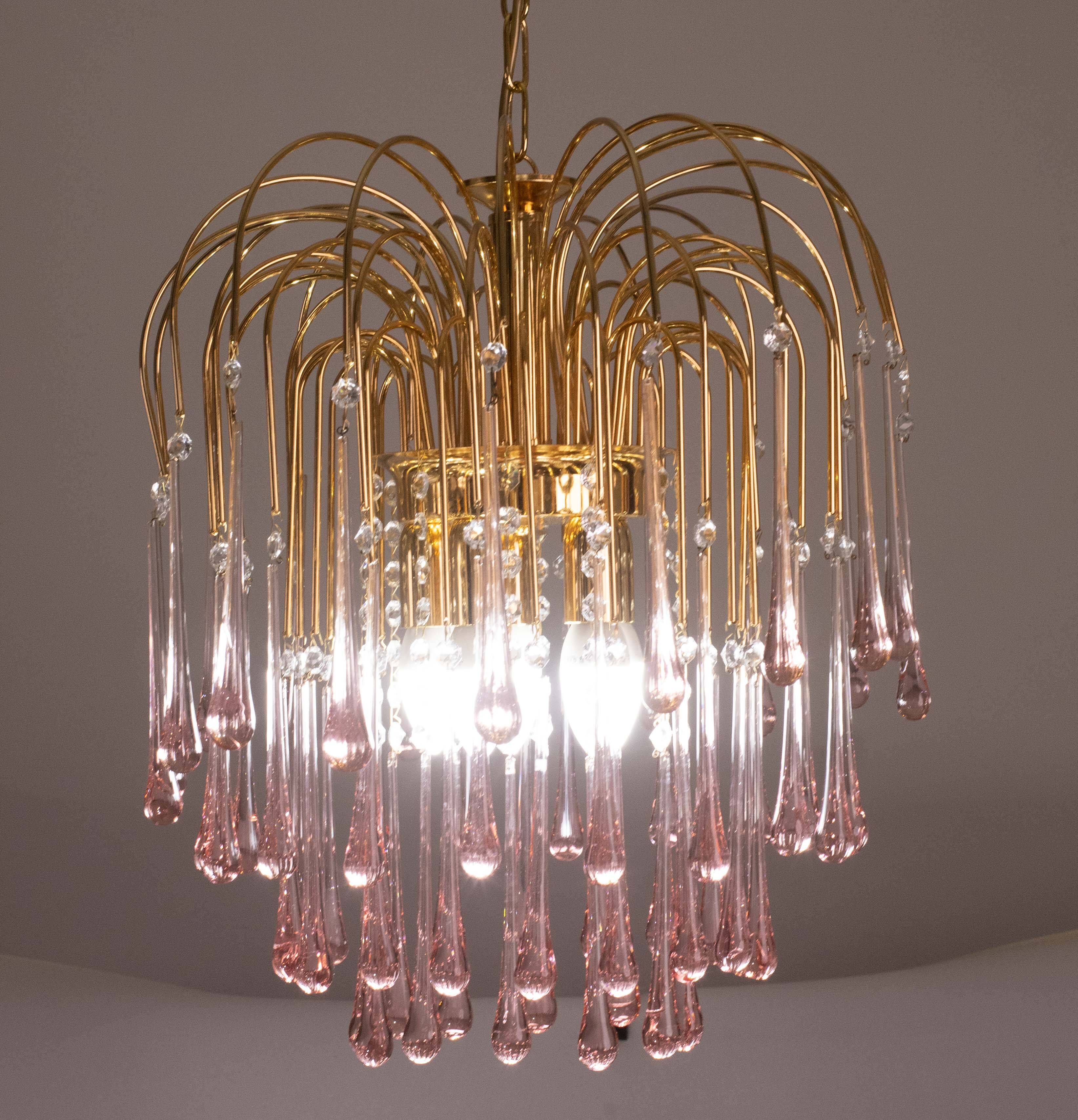 Lady Michelle, Large Size Pink Drops Murano Glass and Crystal Chandelier, 1