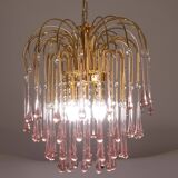 Lady Michelle, grand lustre en verre de Murano et cristal à gouttes roses, 1