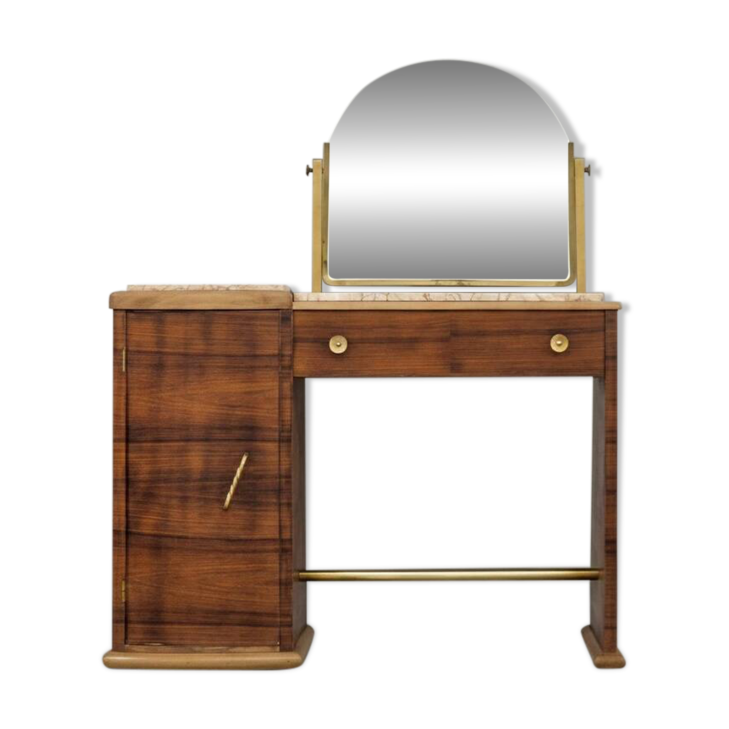 Art Deco dressing table in walnut and marble, circa 1940s.