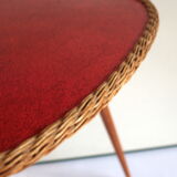 60s wood and rattan tripod coffee table