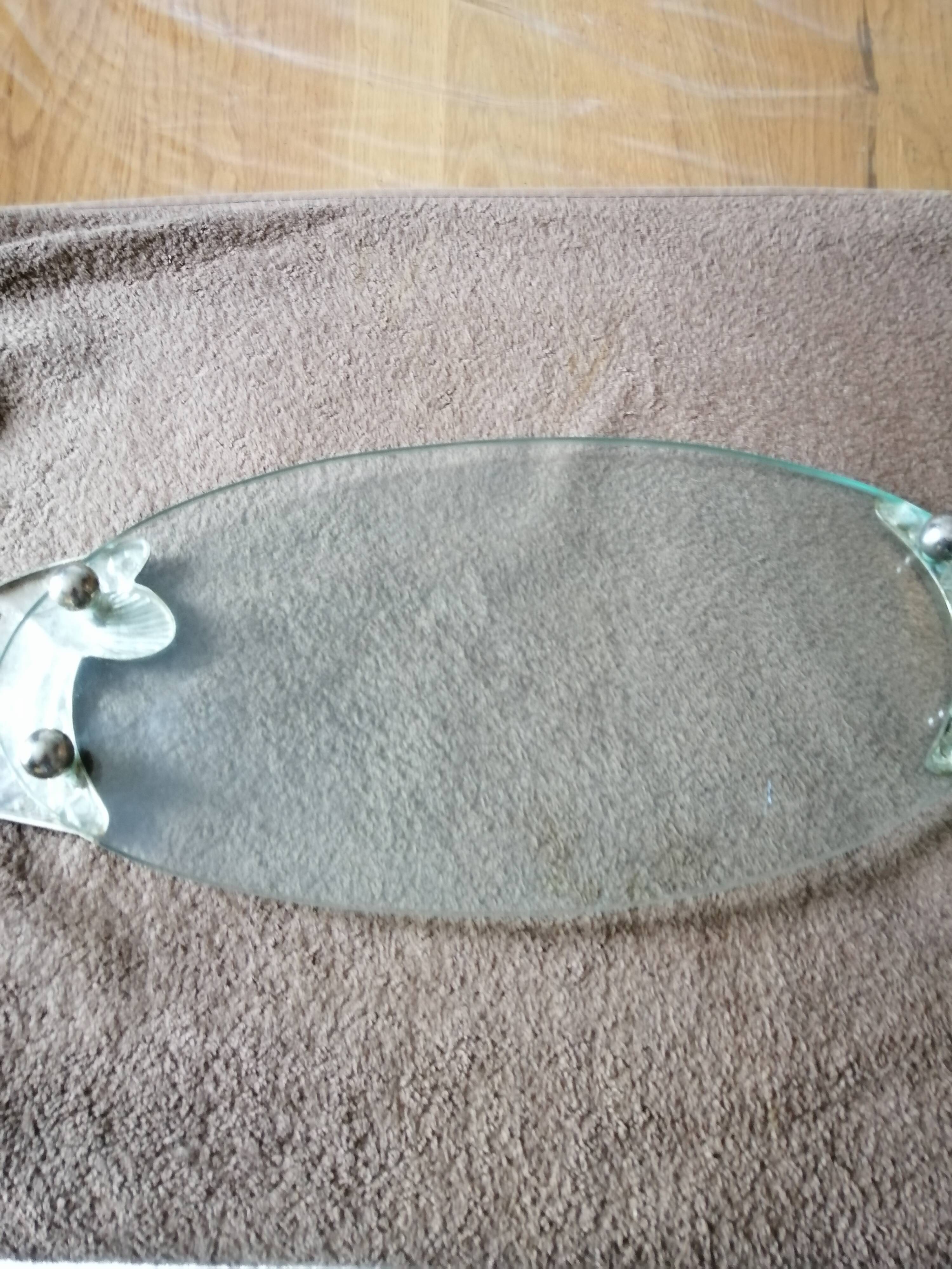 Serving plate for salmon fish dish silver plate and thick glass tray