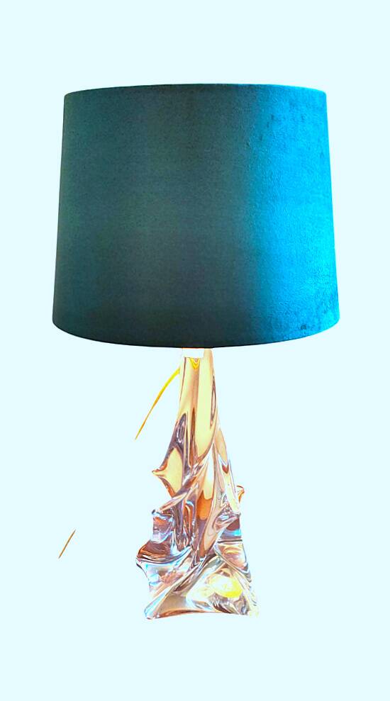 Lampe Cristallerie Lorraine Lemberg-Les-Bitche avec un abat-jour en velours
