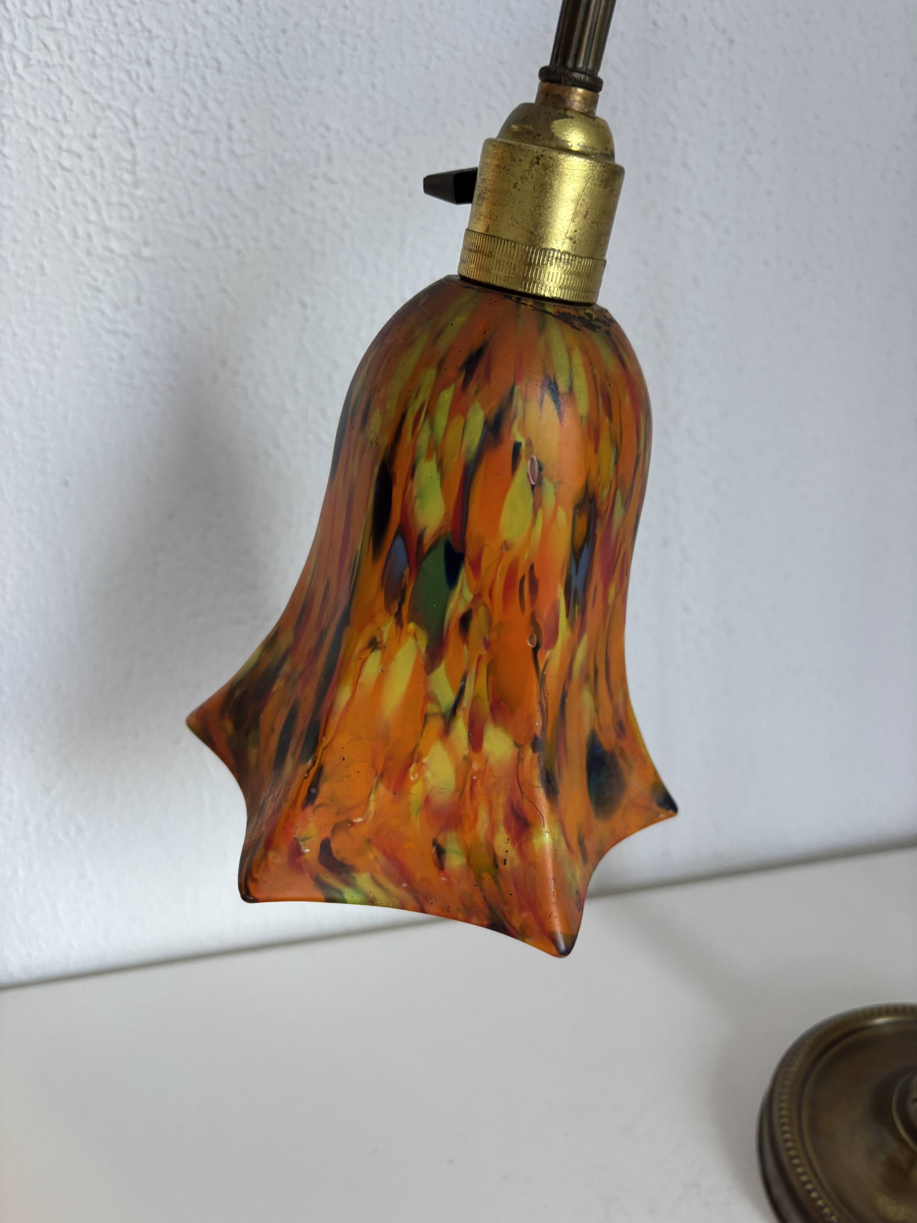 Vintage 1900 Clichy glass paste lamp, brass workshop desk - 60 cm