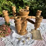 Vintage Scandinavian Candle Holder in Natural Wood, 60s Design - 7 Candles