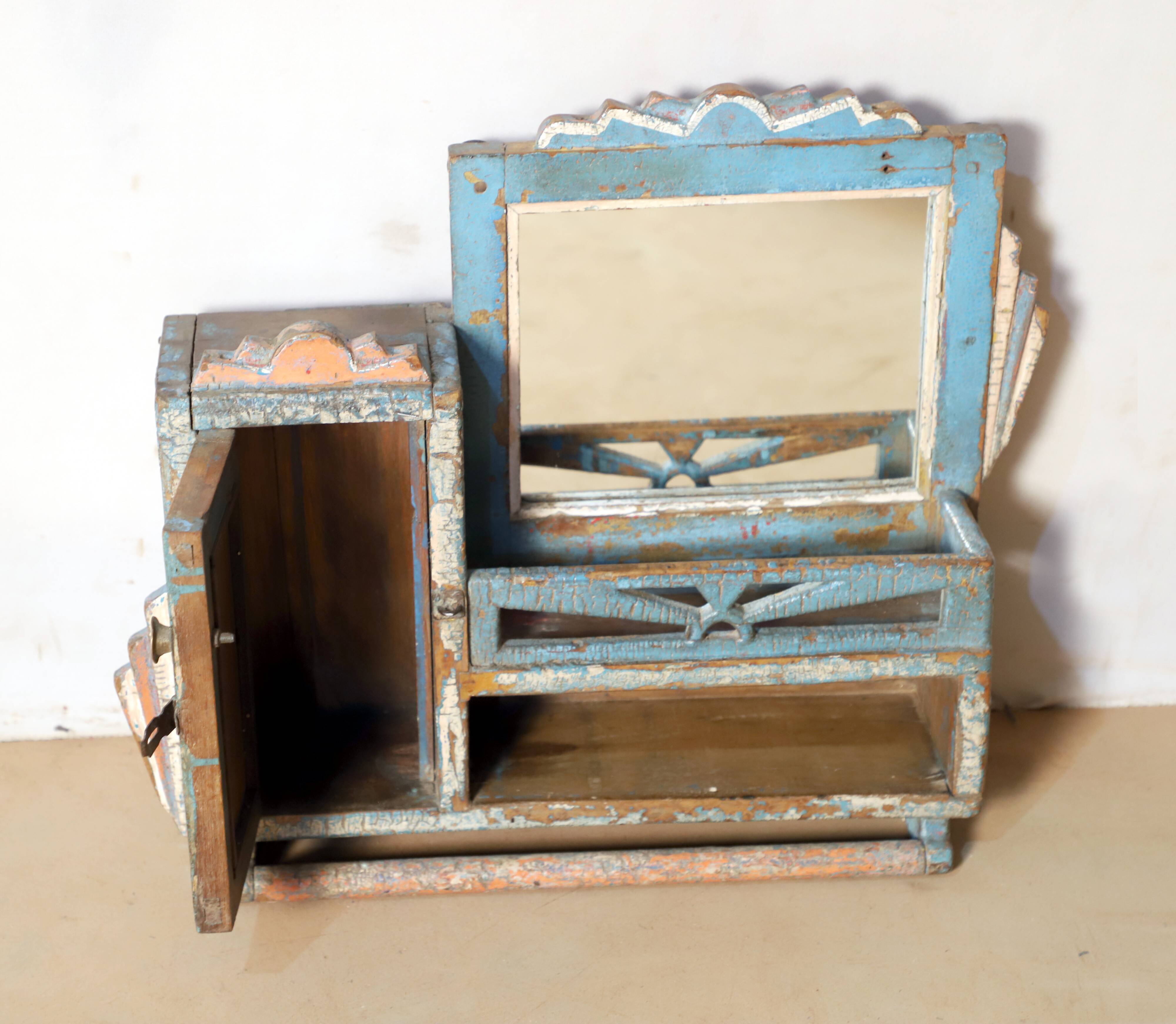 Medicine cabinet - Art Deco mirror in Burmese teak