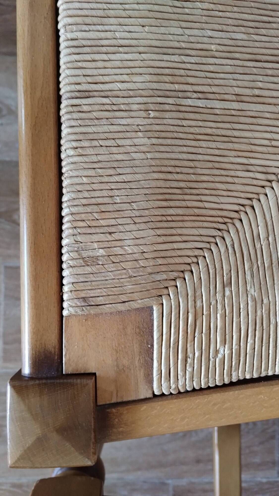 4 chaises dossier haut paillées en bois massif clair style rustique