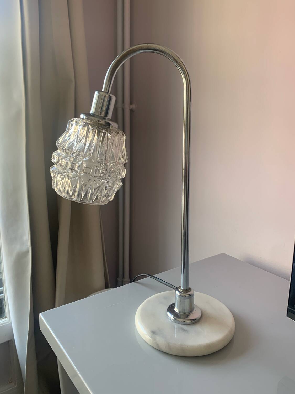 Vintage 70s chrome and marble lamp