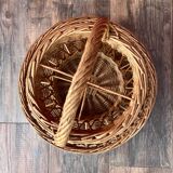 Large wicker bottle & glass basket