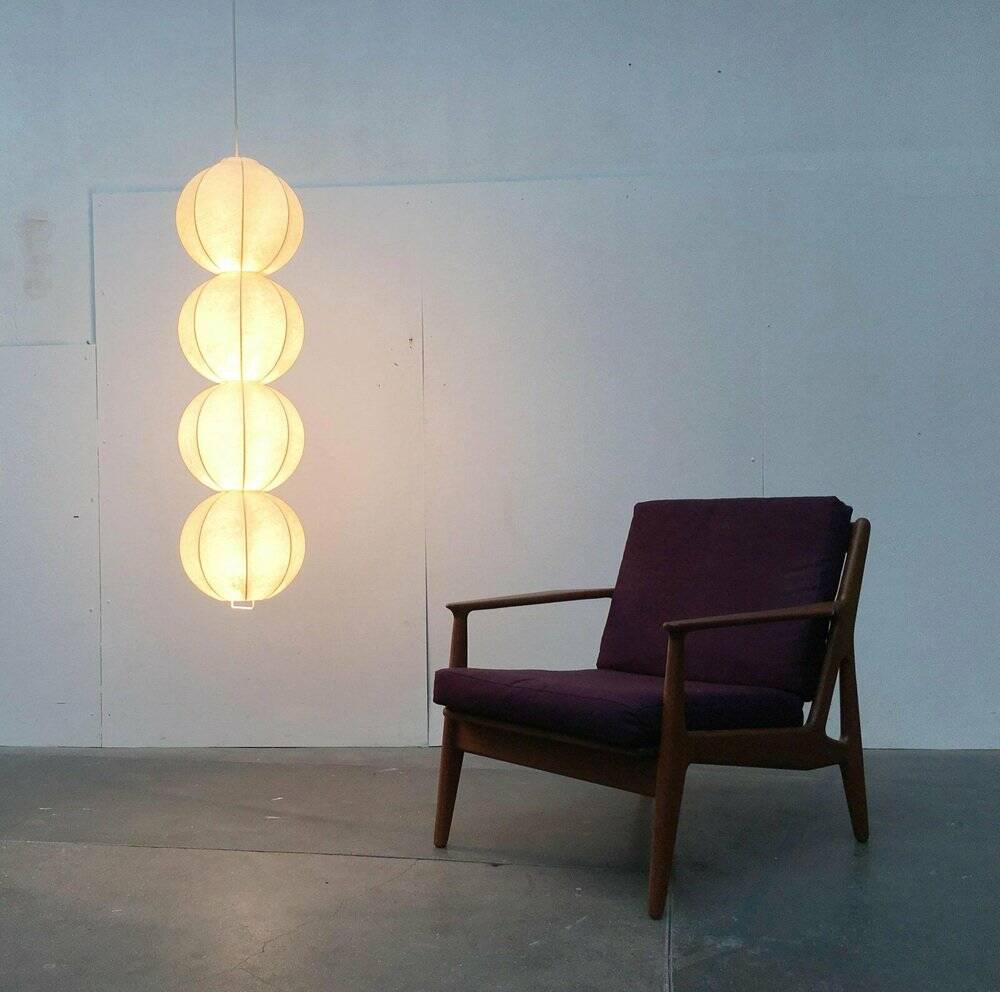 German cocoon pendant lamp from the mid-century by Friedel Wauer for Goldkant Leuchten, 1960s.