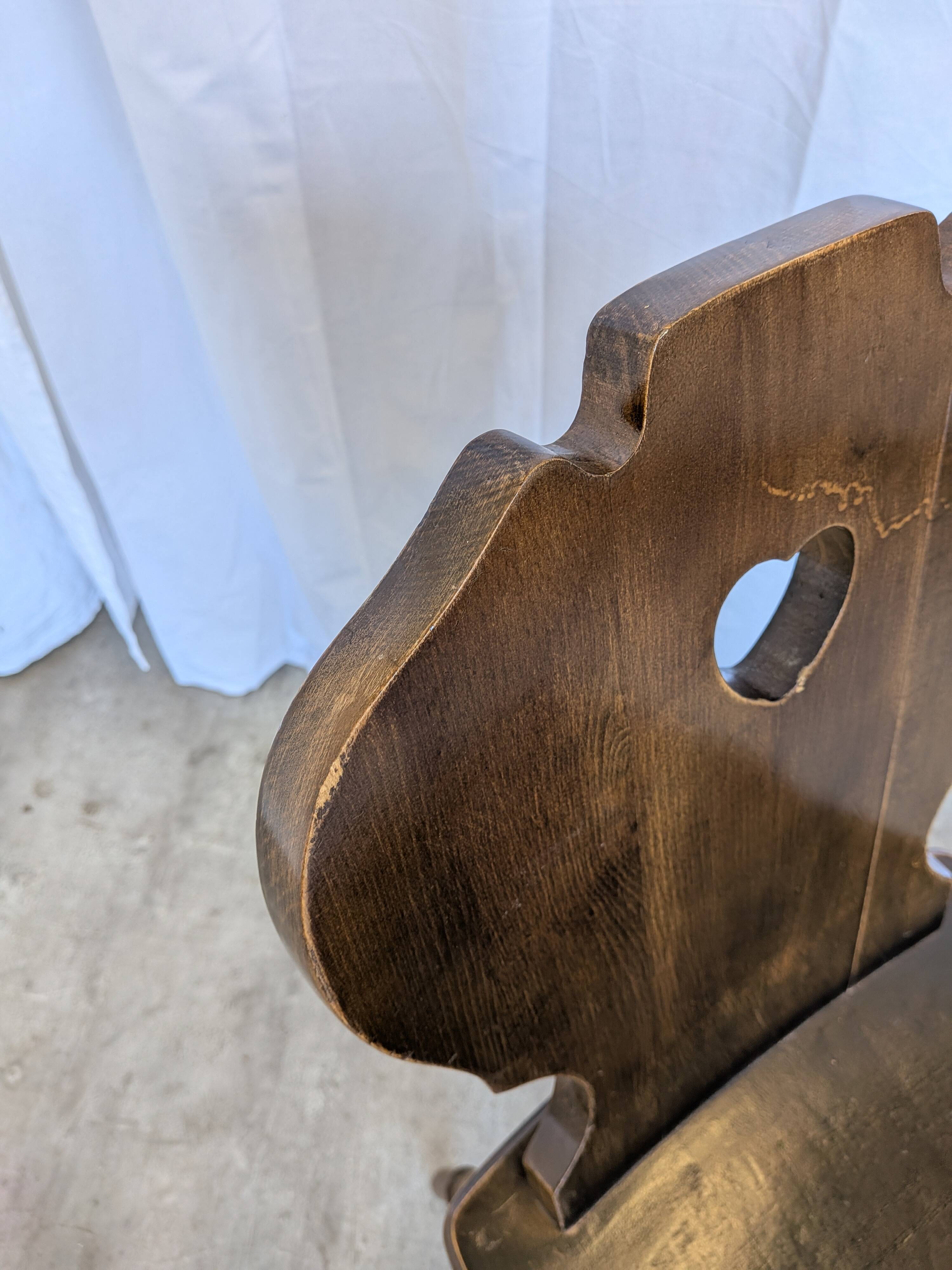 Vintage Tyrolean Heart Cutout Wooden Dining Chair / Bobbin-turned Legs