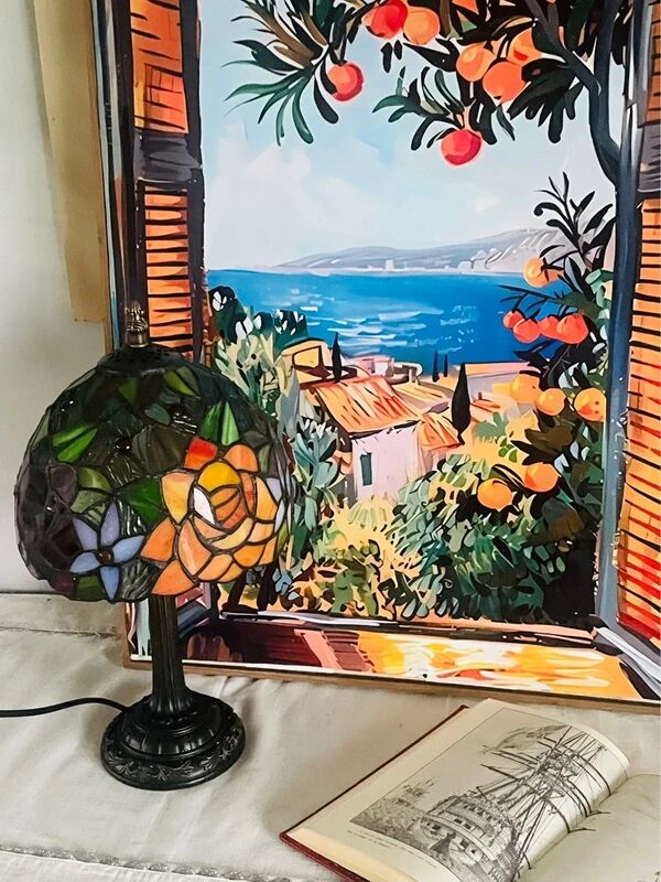 Tiffany style lamp vintage colourful flowers