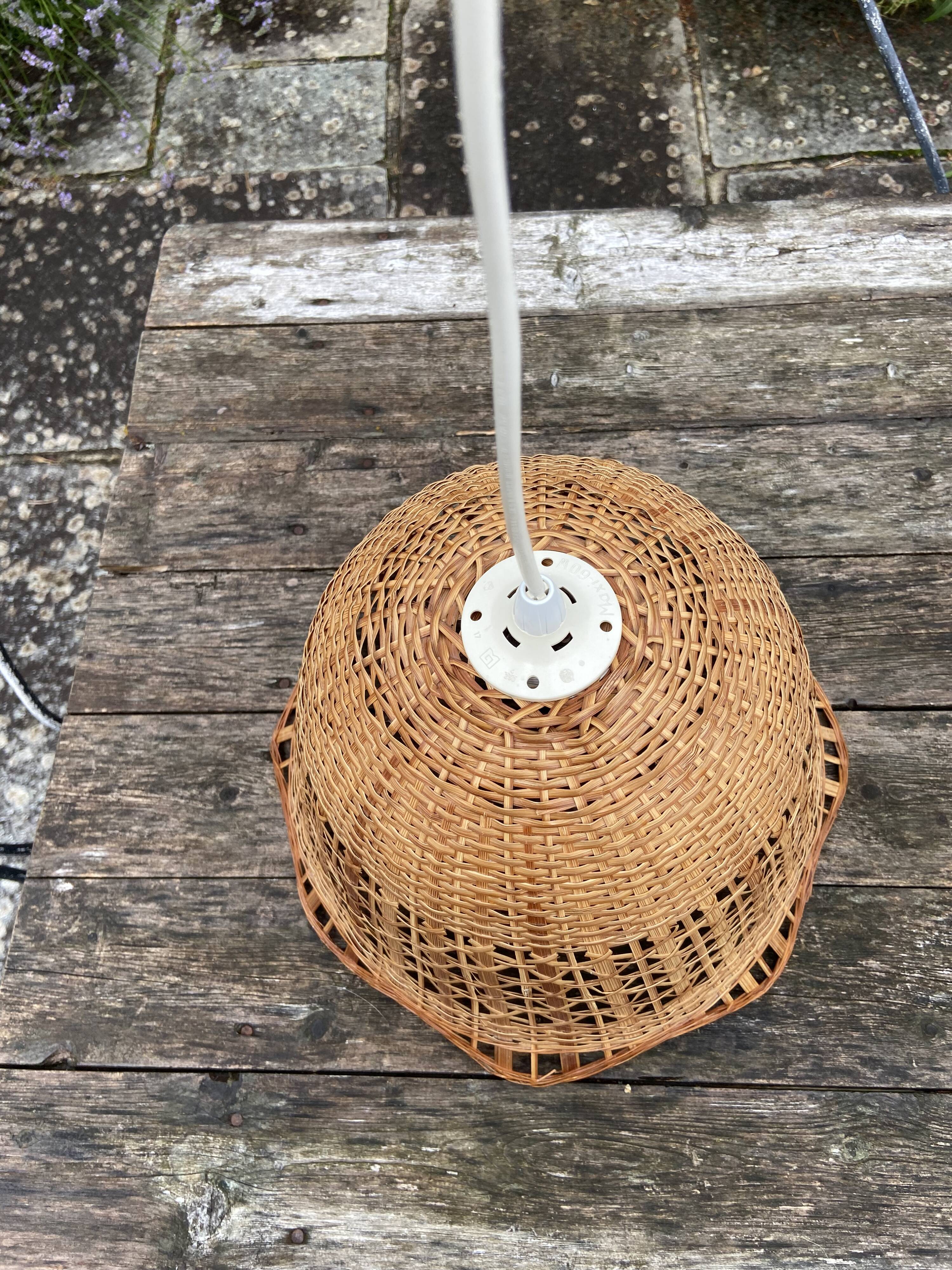 Suspension in rattan and vintage wicker bell shape
