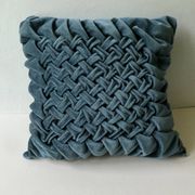 Pair of old cushions, in duck blue velvet, pleated effect