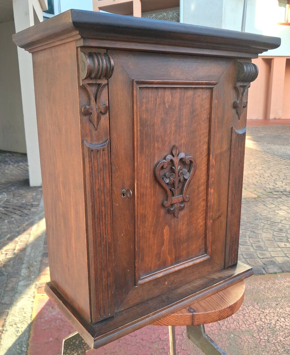 Wall-mounted or freestanding accent furniture, carved solid wood, chalet decor...