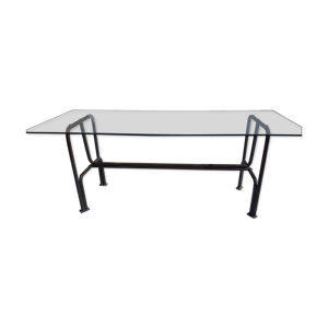 table en cristal et laiton