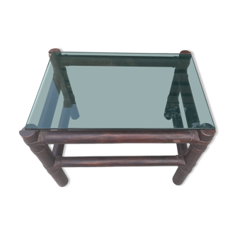Vintage bamboo smoked glass side table