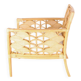 Pair of rattan armchairs with fan patterns
