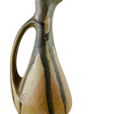 Ancient soliflore vase in sandstone beige and gray-green ewer shape signed Denbac