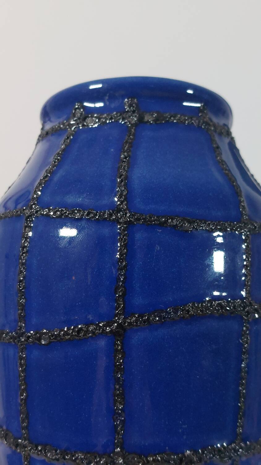 Vintage ceramic vase in fat lava style, Memphis spider web.