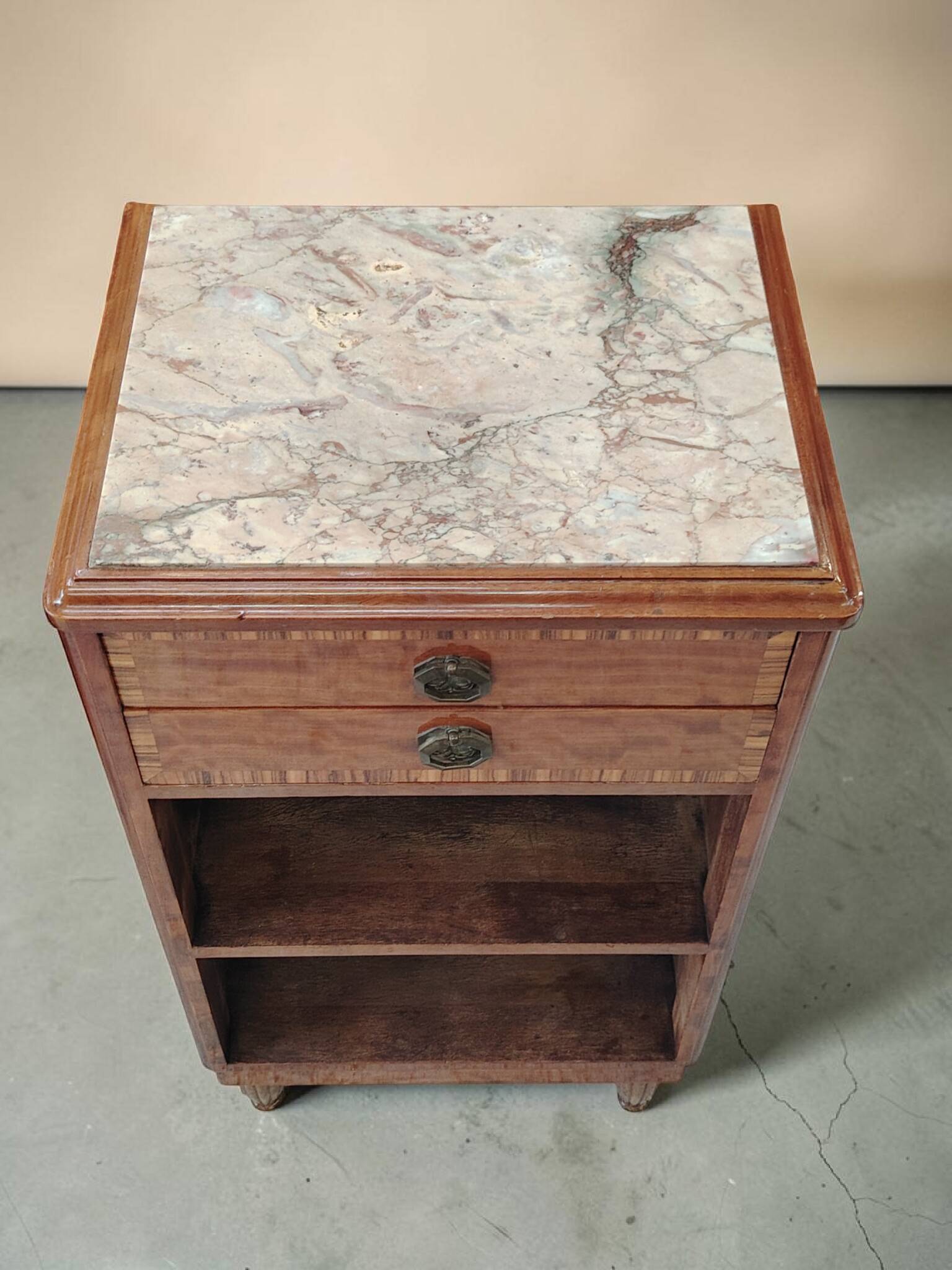 Art Deco Side Table in Walnut and Marble - 1930