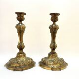 Pair of 19th century Louis XV bronze candlesticks, Rococo candlestick