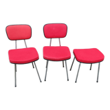 Set of 2 chairs and 1 vintage stool red fabric
