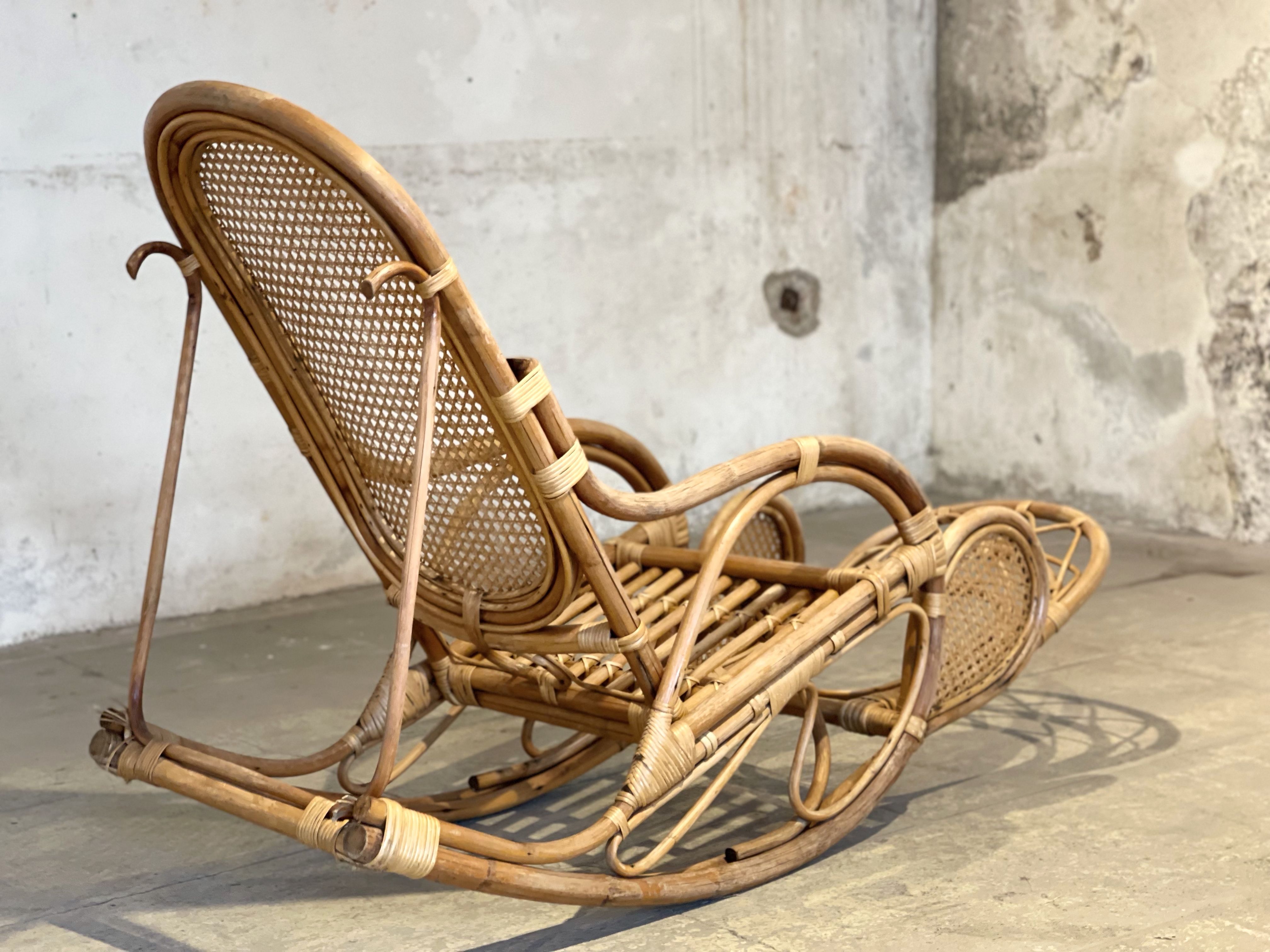 XXL vintage rattan garden armchair or deck chair