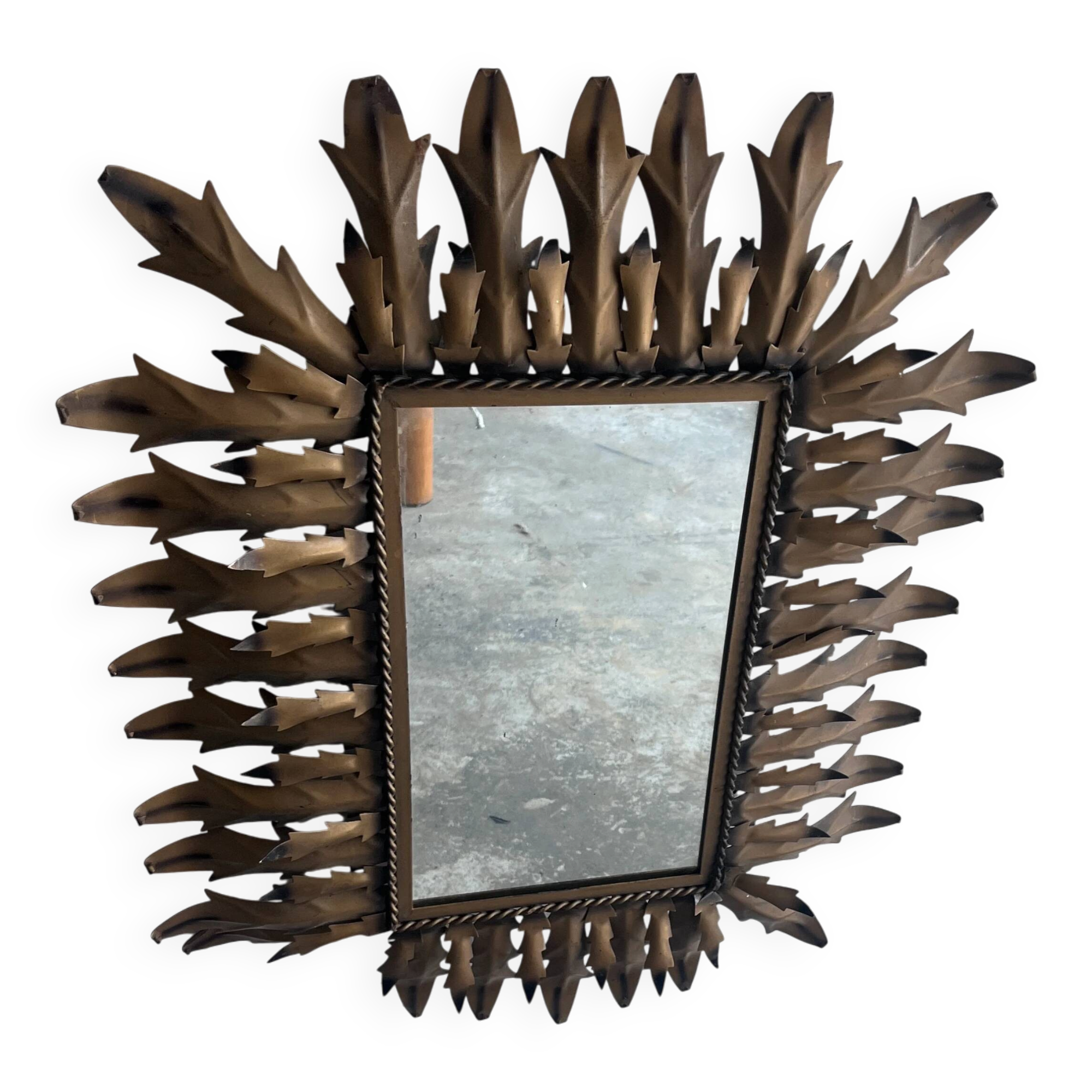 Brutalist sun mirror in wrought iron, 1960s