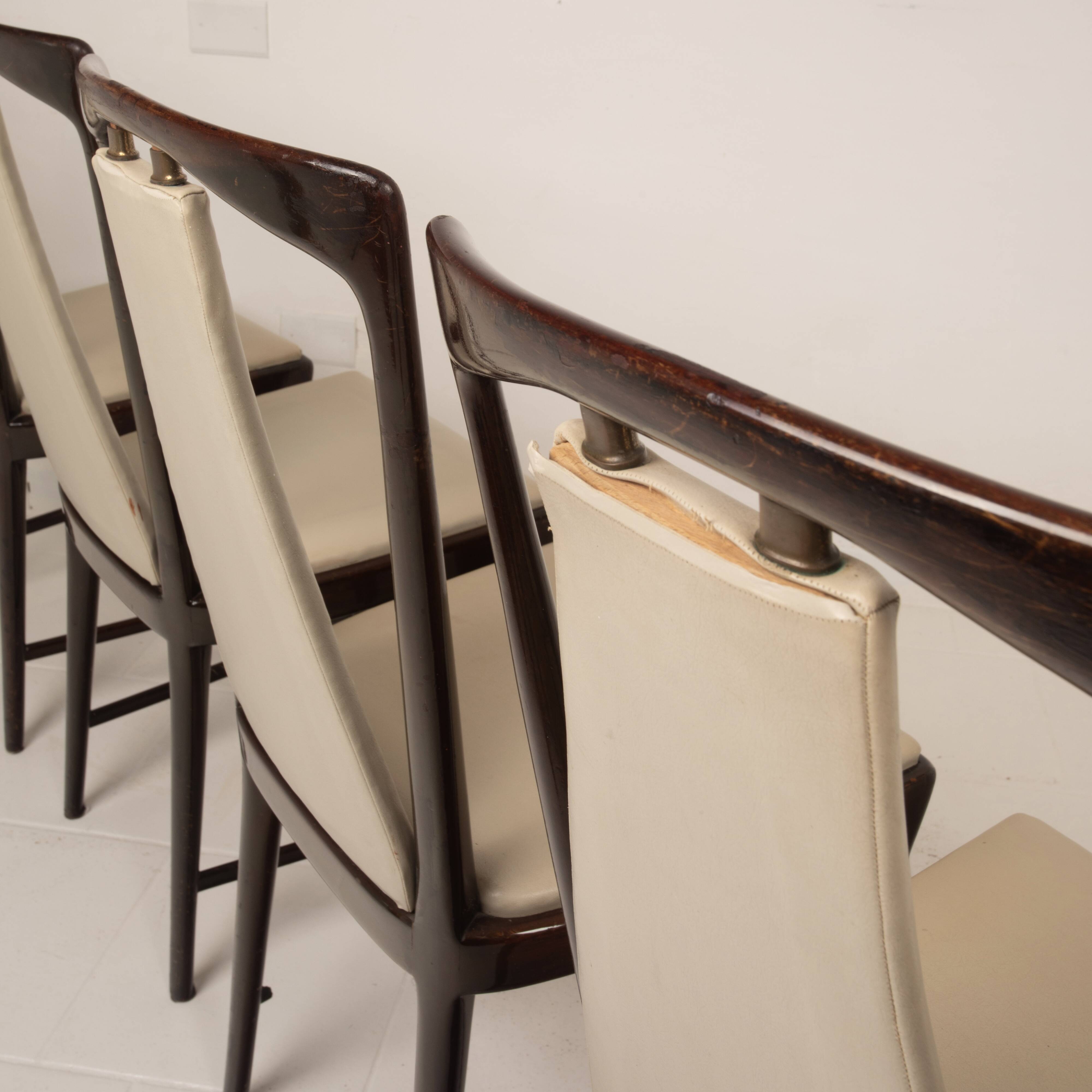 Osvaldo Borsani Mid Century Italian Mahogany Stained Dining Chairs for Arredamenti Borsani Varedo 1950