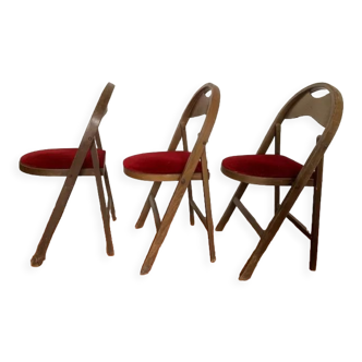 3 folding chairs B751, Thonet, 1930, wood and velvet