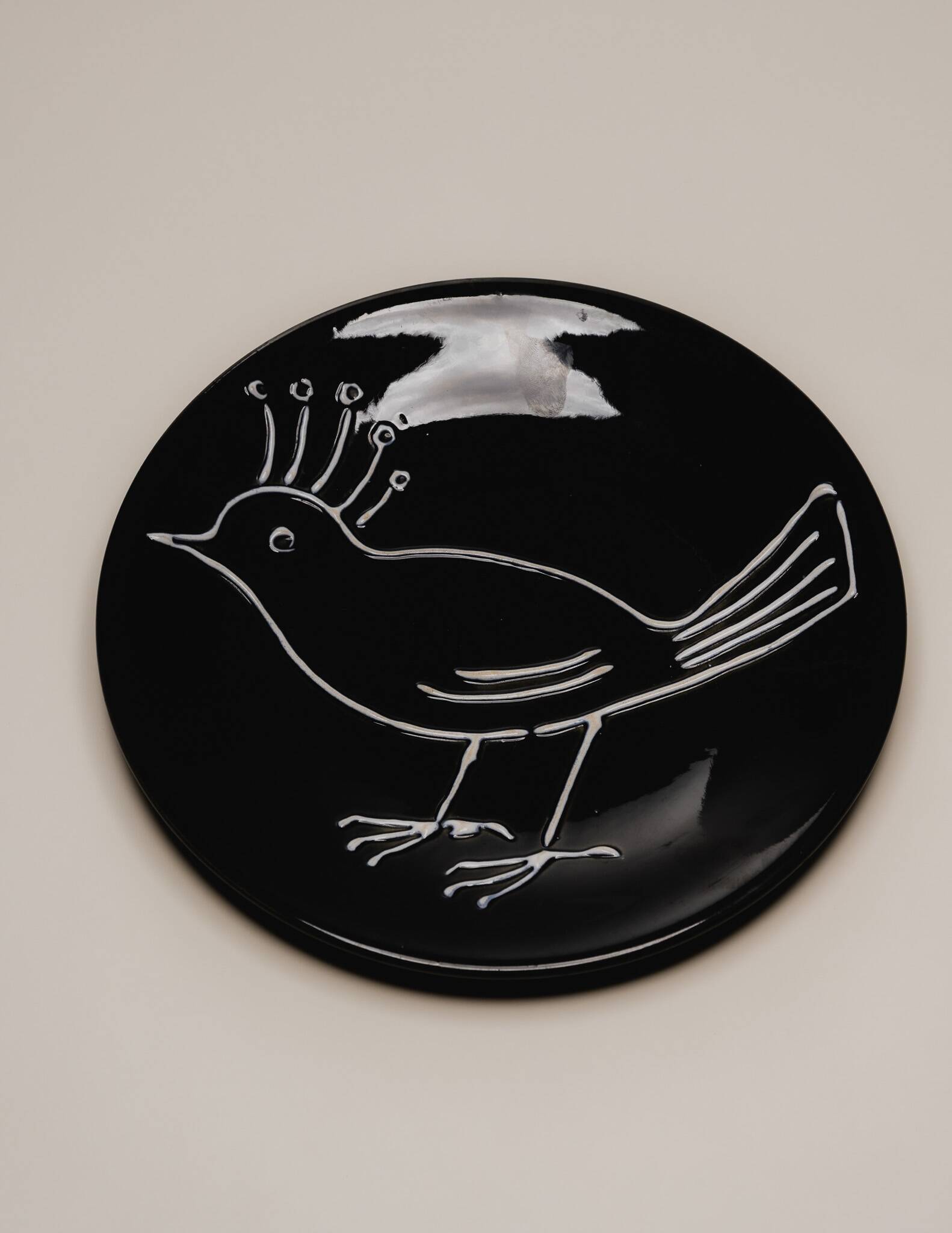 CERAMIC PLATE WITH BIRD DECOR, ROBER PICAULT, 1950s