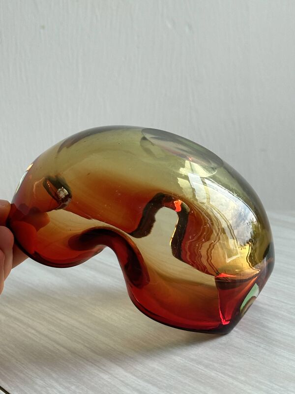 Coupe en verre soufflé style Murano, cendrier multicolore dégradé rouge