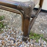 Table basse rotin et verre vintage