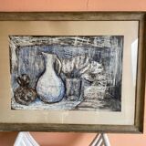 Still life modern gouache painting on paper signed and framed