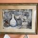 Still life modern gouache painting on paper signed and framed
