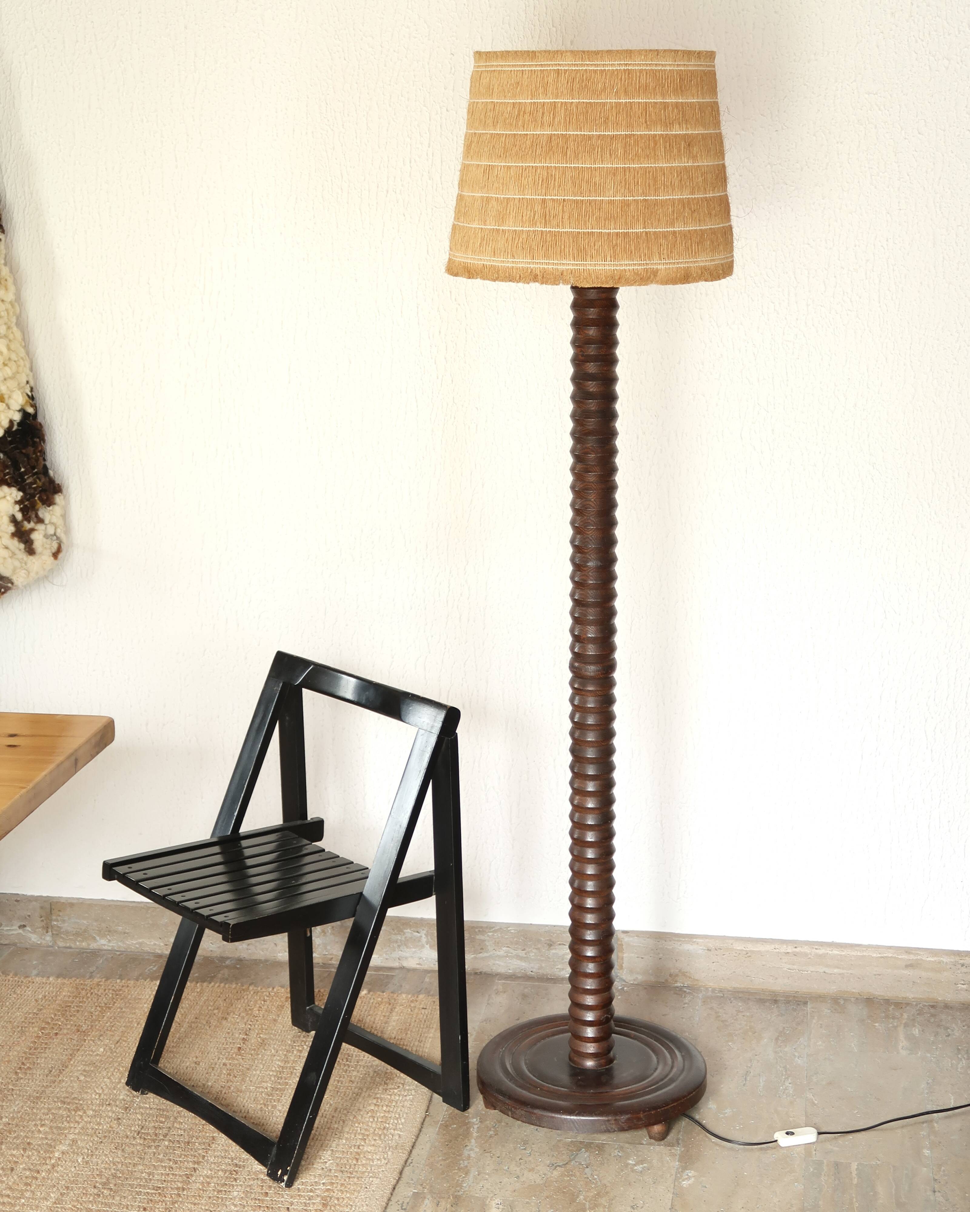 Wooden column floor lamp by Charles Dudouyt, 1940s