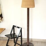 Wooden column floor lamp by Charles Dudouyt, 1940s