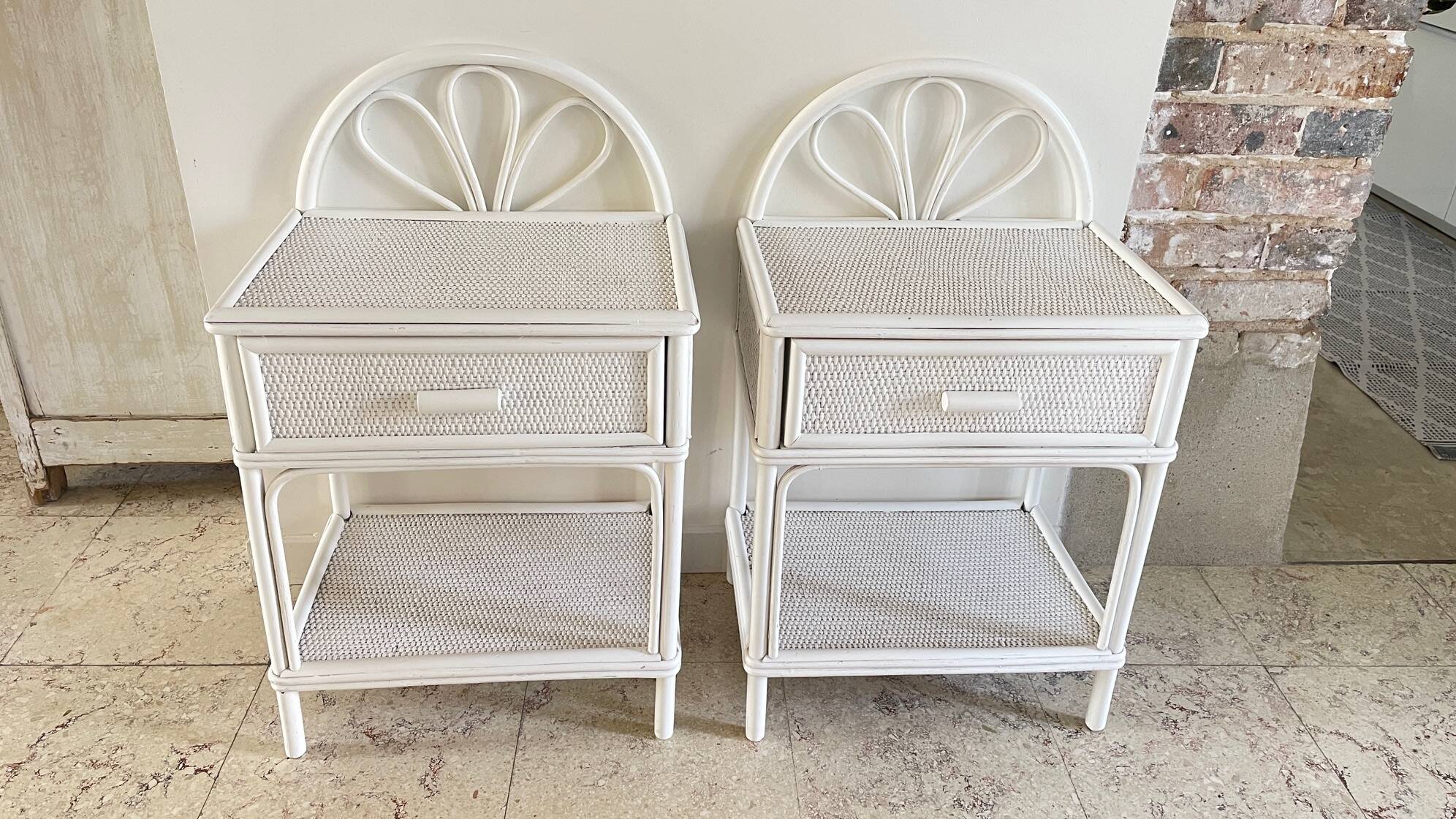 Pair of Vintage Rattan Bedside Tables