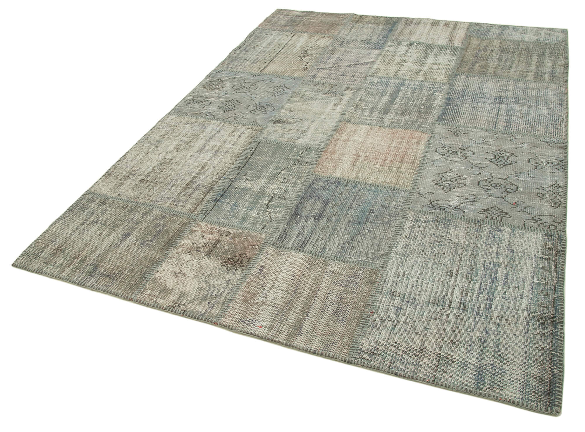Handwoven oriental overdyed 176 cm x 241 cm grey patchwork carpet