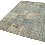 Handwoven oriental overdyed 176 cm x 241 cm grey patchwork carpet