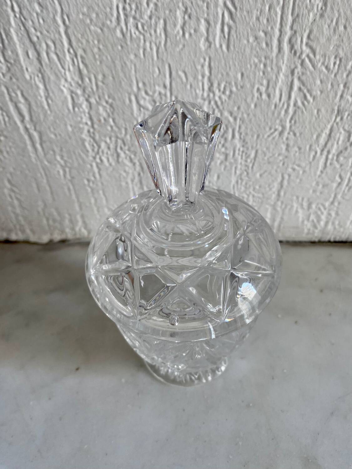 Vintage chiseled glass candy dish