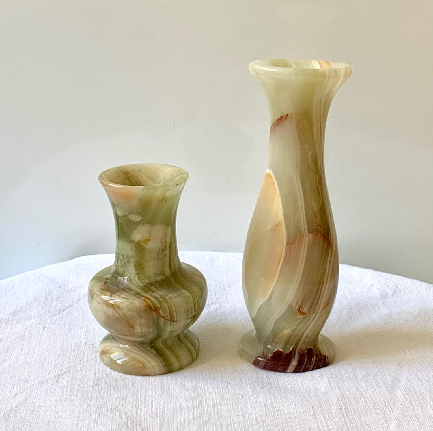 Pair of antique vases in vintage onyx marble