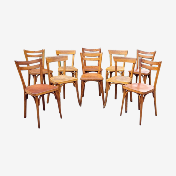 10 chaises Baumann de bistrot années 50