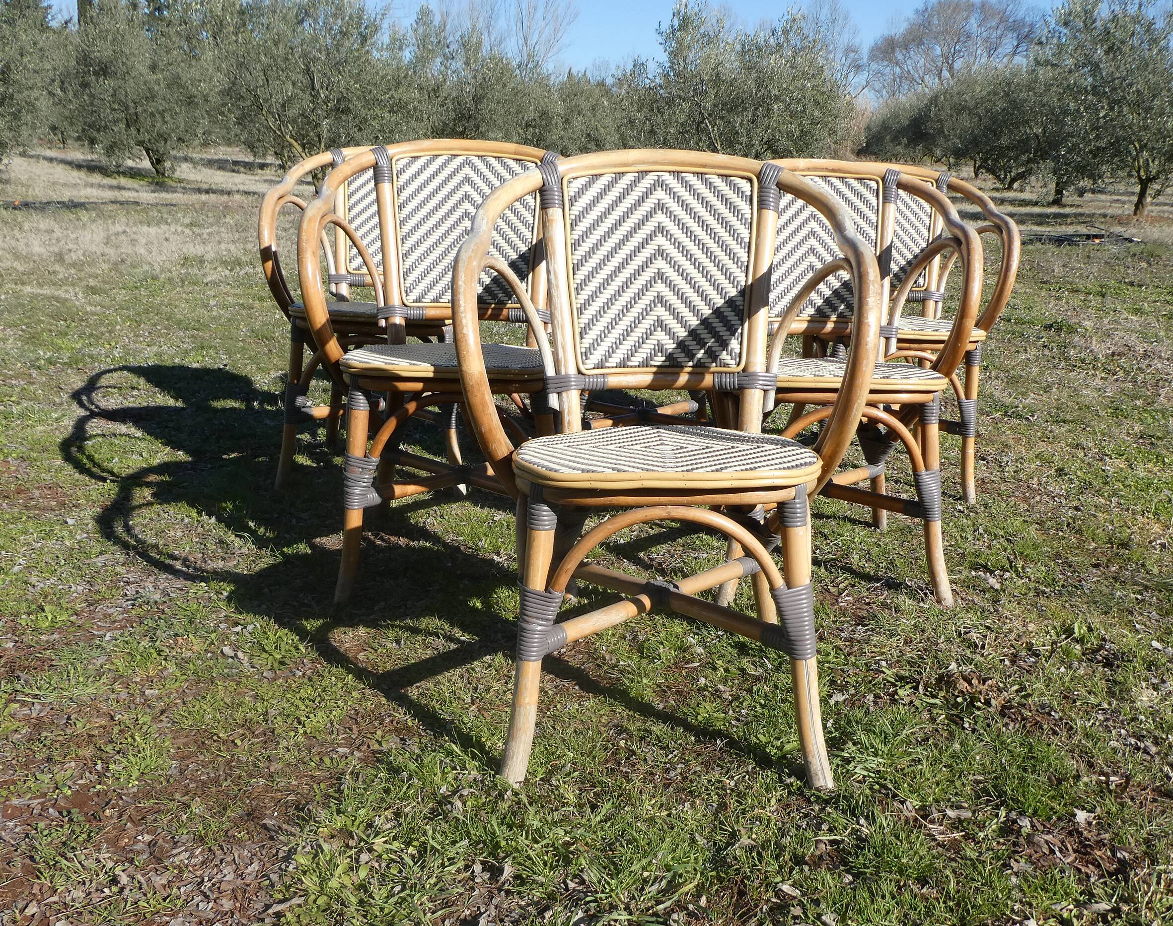 Lot de 6 fauteuils bistrot de terrasse en rotin type "parisienne"
