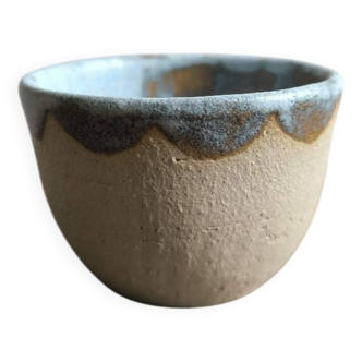 Blue glazed, raw handcrafted stoneware ceramic mug