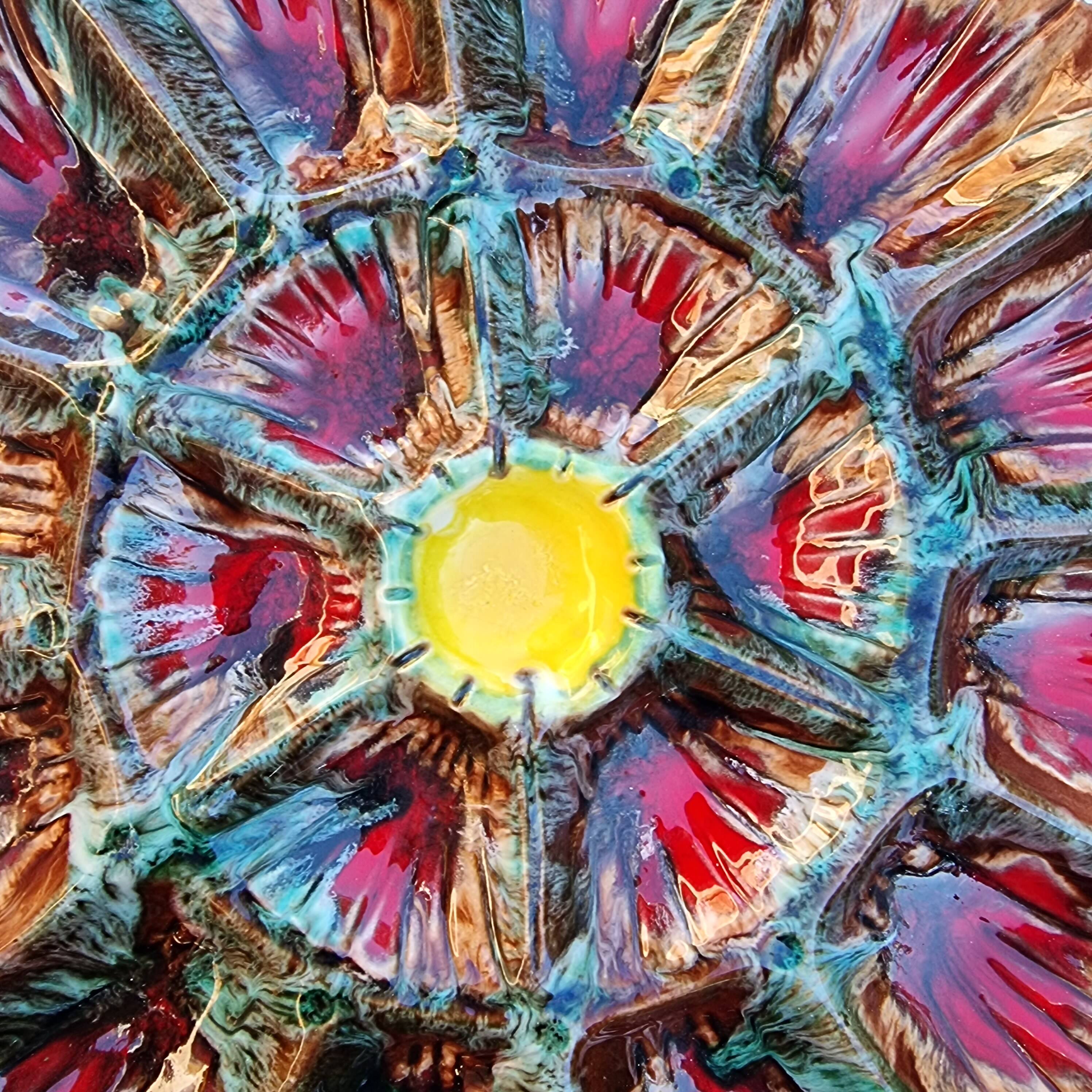 Handmade painted and glazed Barbotina ceramic oyster dish from Vallauris France ann