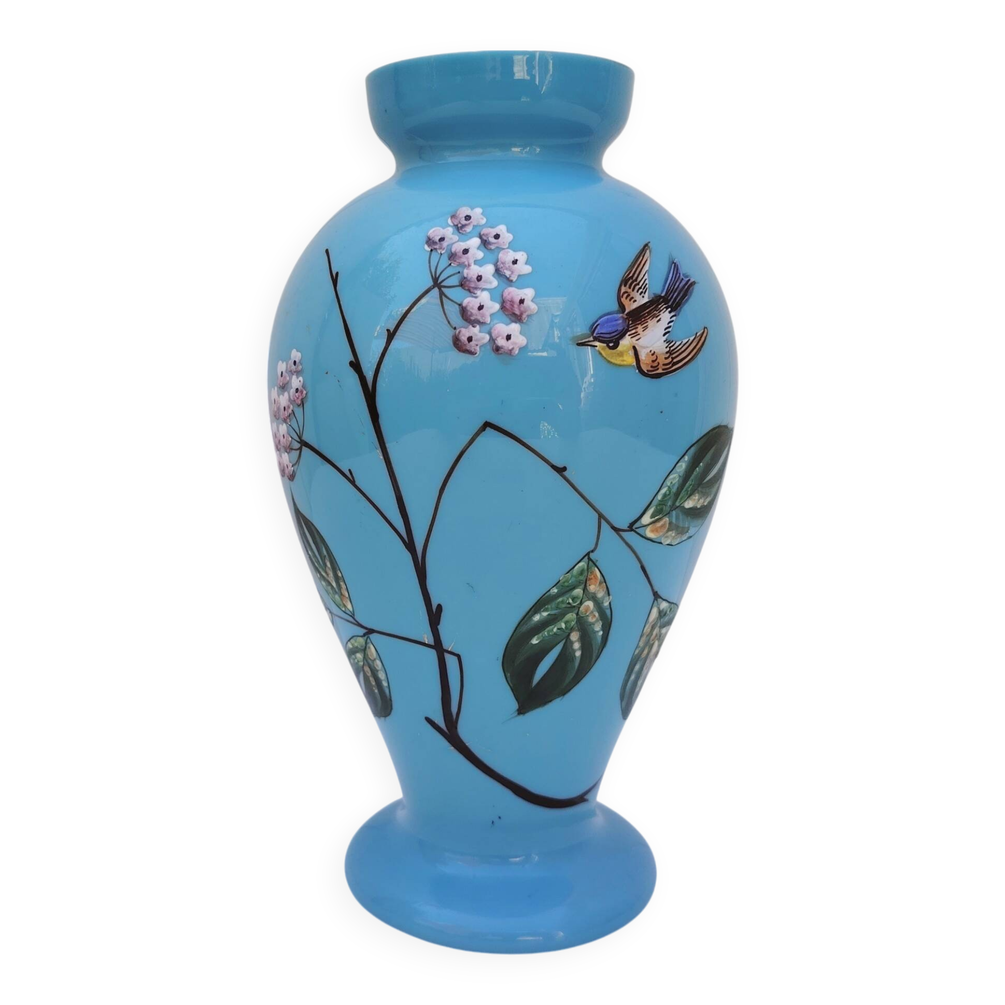 Opaline vase, Napoleon III flower bouquet decoration