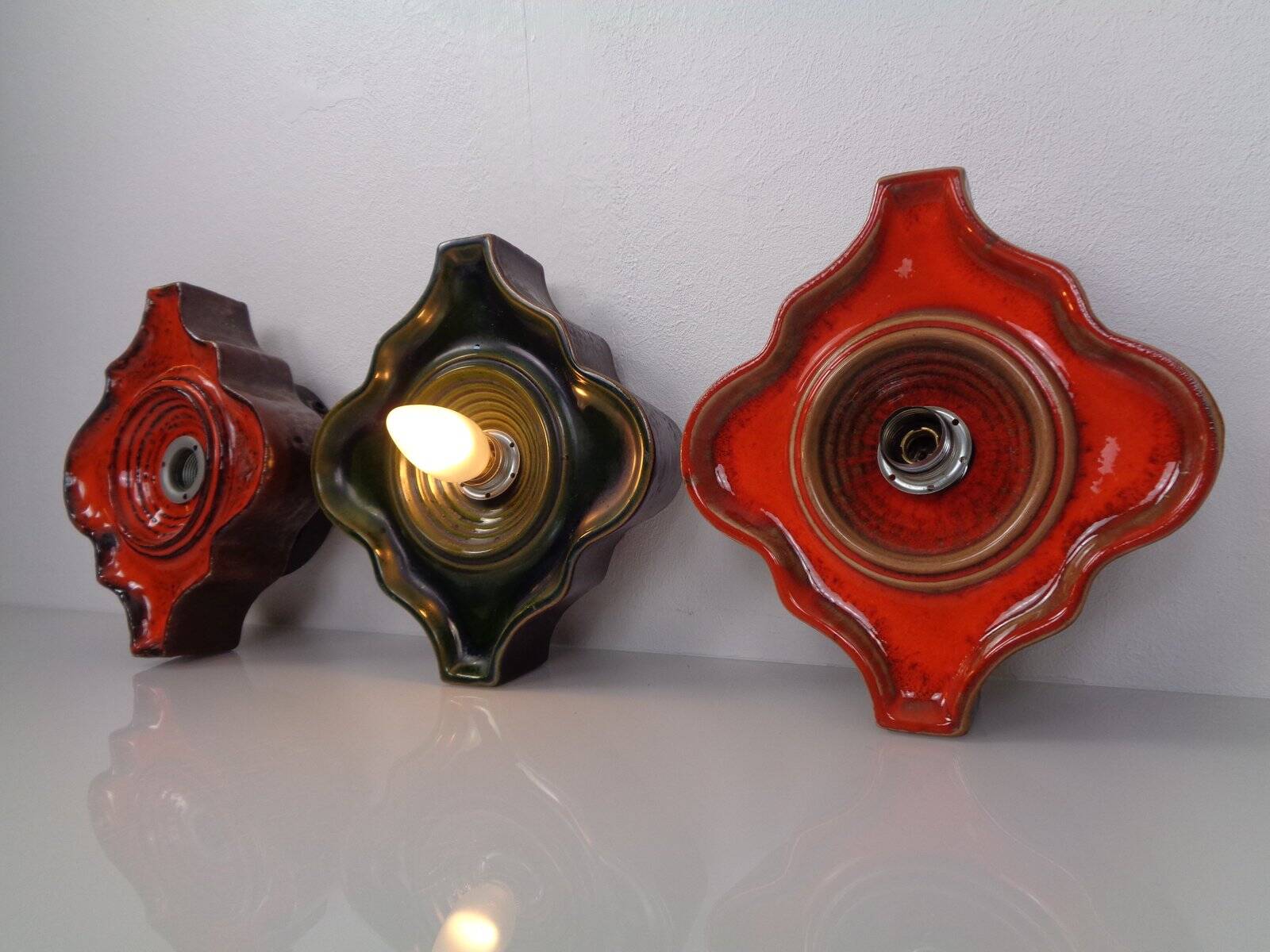 Pop Art German Ceramic Wall Lamps, 1970s, Set of 3