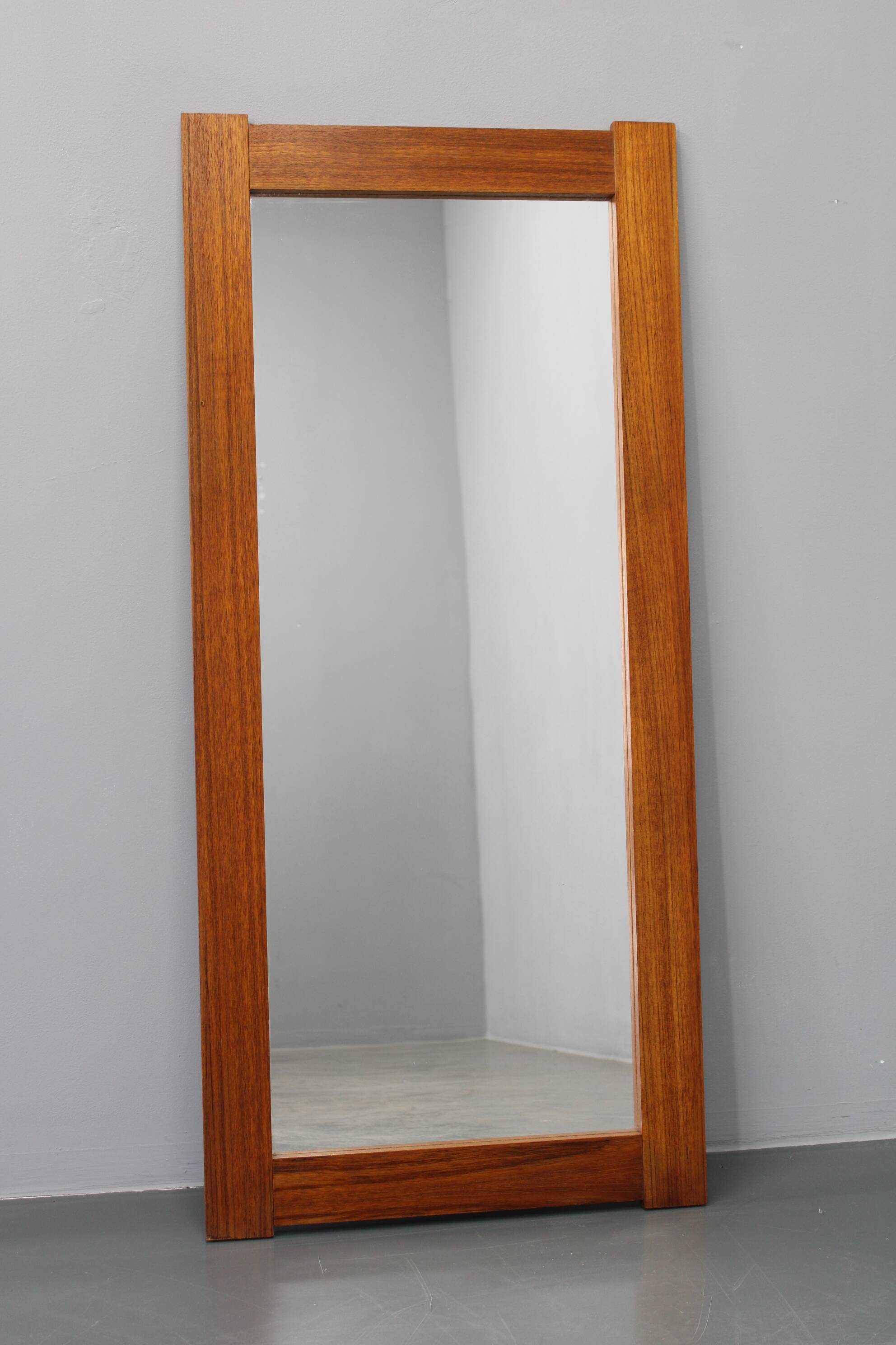 Large Danish midcentury teak veneer rectangular wall mirror, 1960s